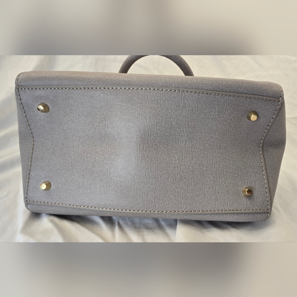 Furla Gray Saffiano Leather Satchel Crossbody Bag Gold Hardware - Picture 9 of 14